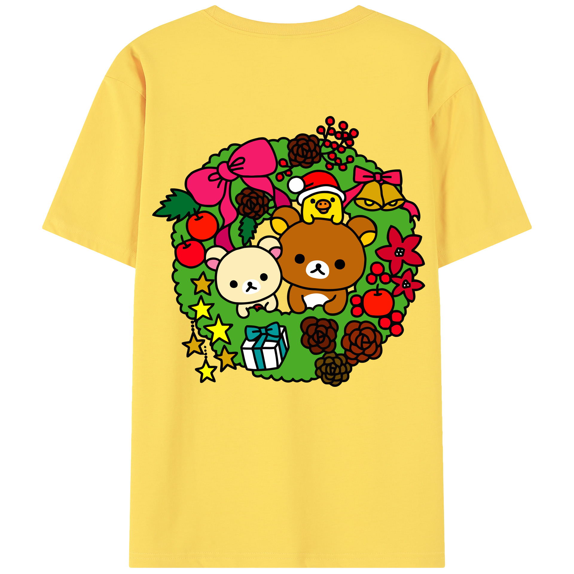 （画像用） リラックマ リラックマ キイロイトリ Rilakkuma Korilakkuma Kiiroitori 綿100％半袖Tシャツ（背面プリント）