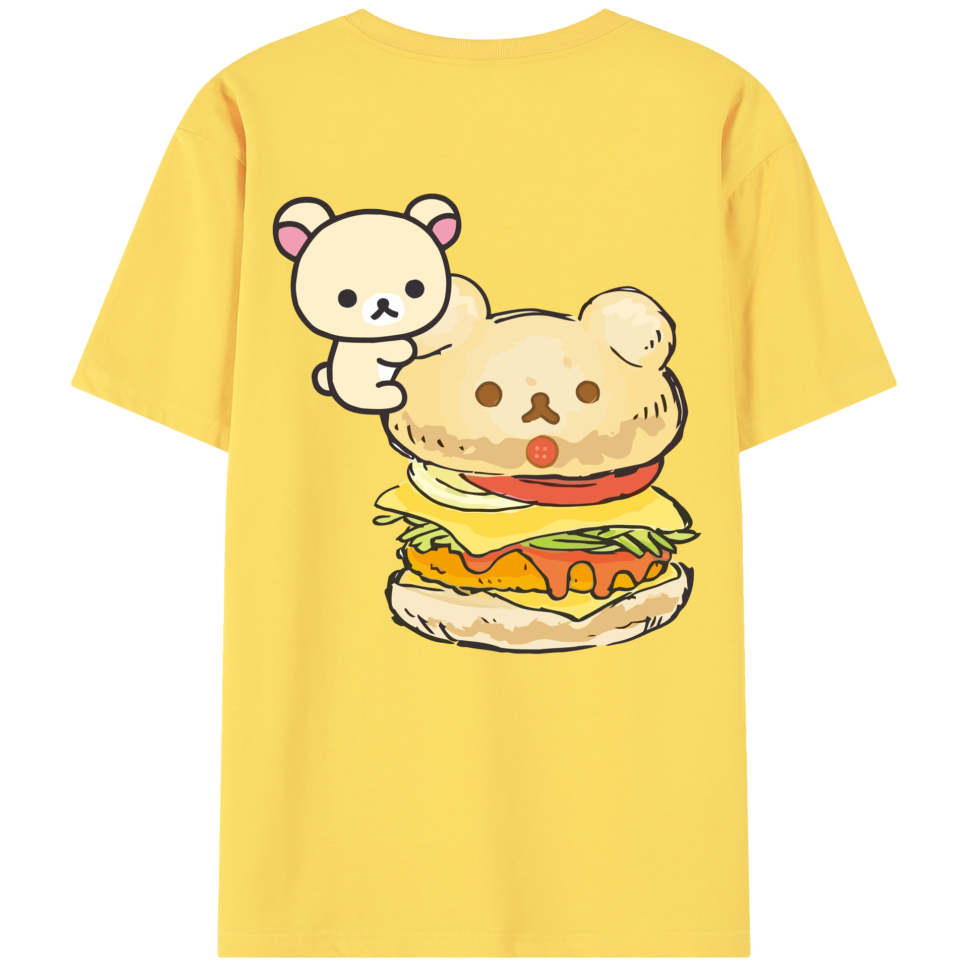 （画像用） リラックマ リラックマ キイロイトリ Rilakkuma Korilakkuma Kiiroitori 綿100％半袖Tシャツ（背面プリント）