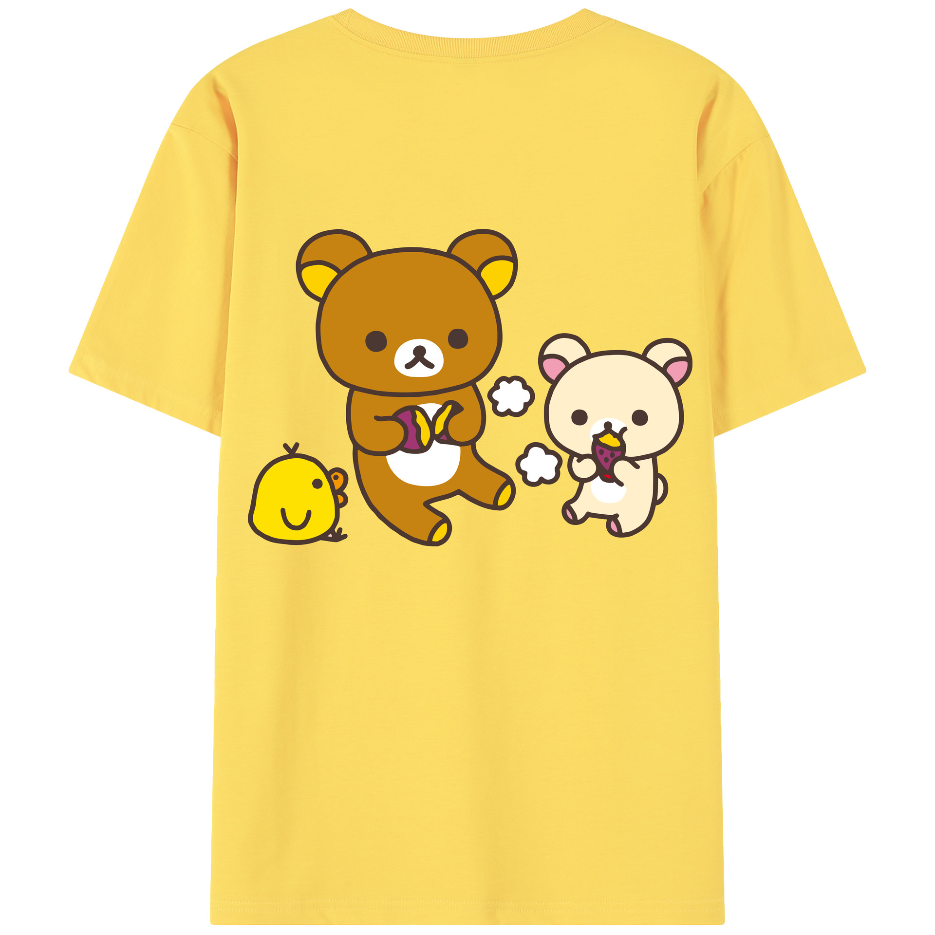 （画像用） リラックマ リラックマ キイロイトリ Rilakkuma Korilakkuma Kiiroitori 綿100％半袖Tシャツ（背面プリント）