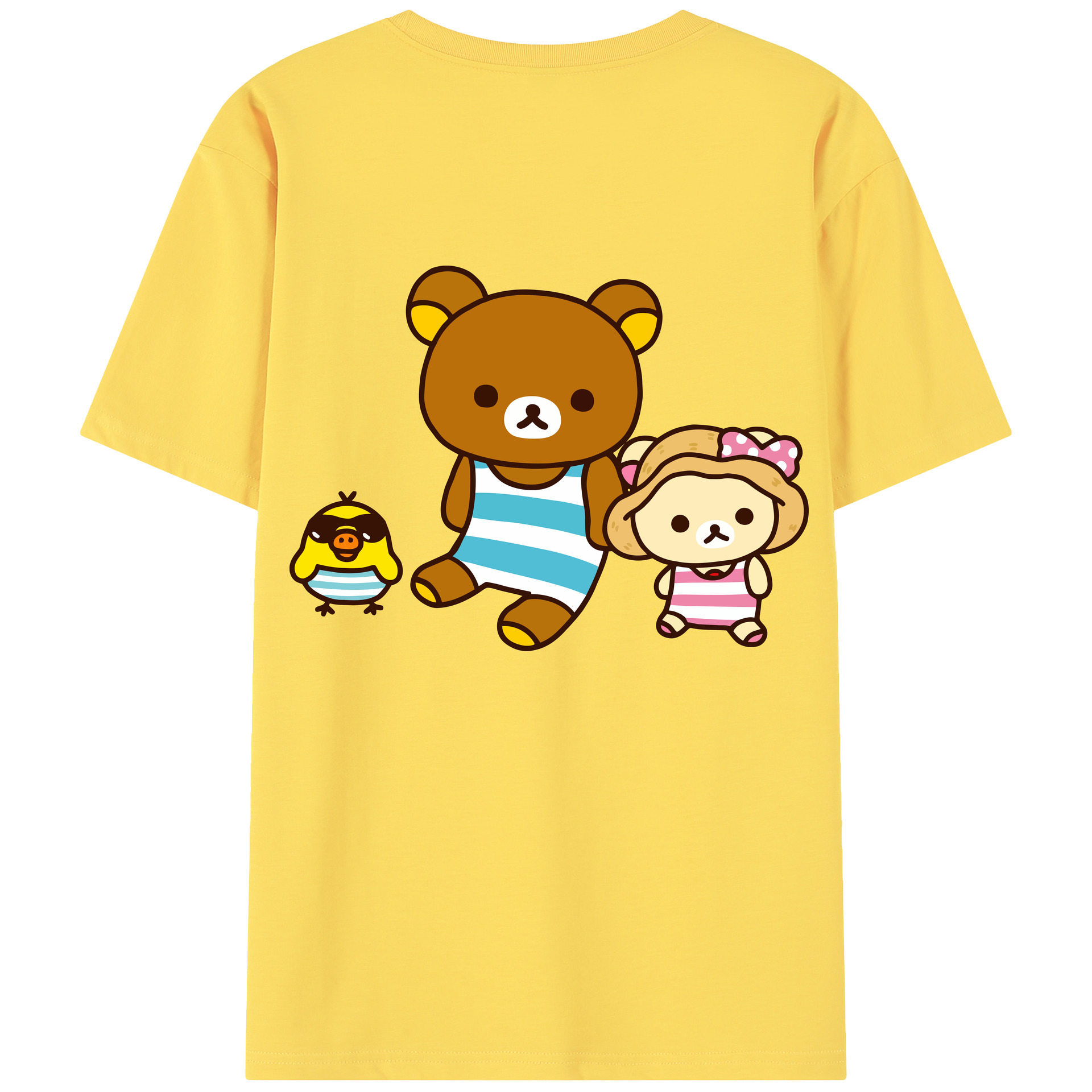（画像用） リラックマ リラックマ キイロイトリ Rilakkuma Korilakkuma Kiiroitori 綿100％半袖Tシャツ（背面プリント）