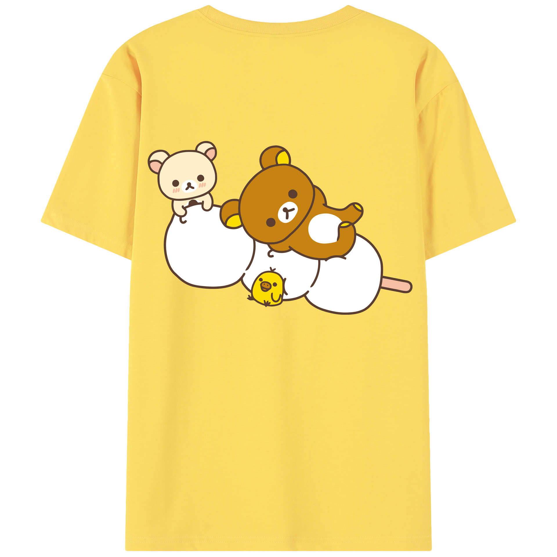 （画像用） リラックマ リラックマ キイロイトリ Rilakkuma Korilakkuma Kiiroitori 綿100％半袖Tシャツ（背面プリント）