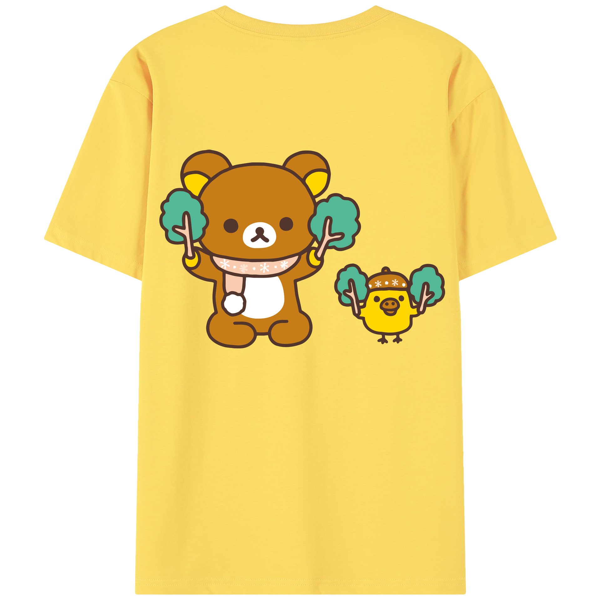 （画像用） リラックマ リラックマ キイロイトリ Rilakkuma Korilakkuma Kiiroitori 綿100％半袖Tシャツ（背面プリント）
