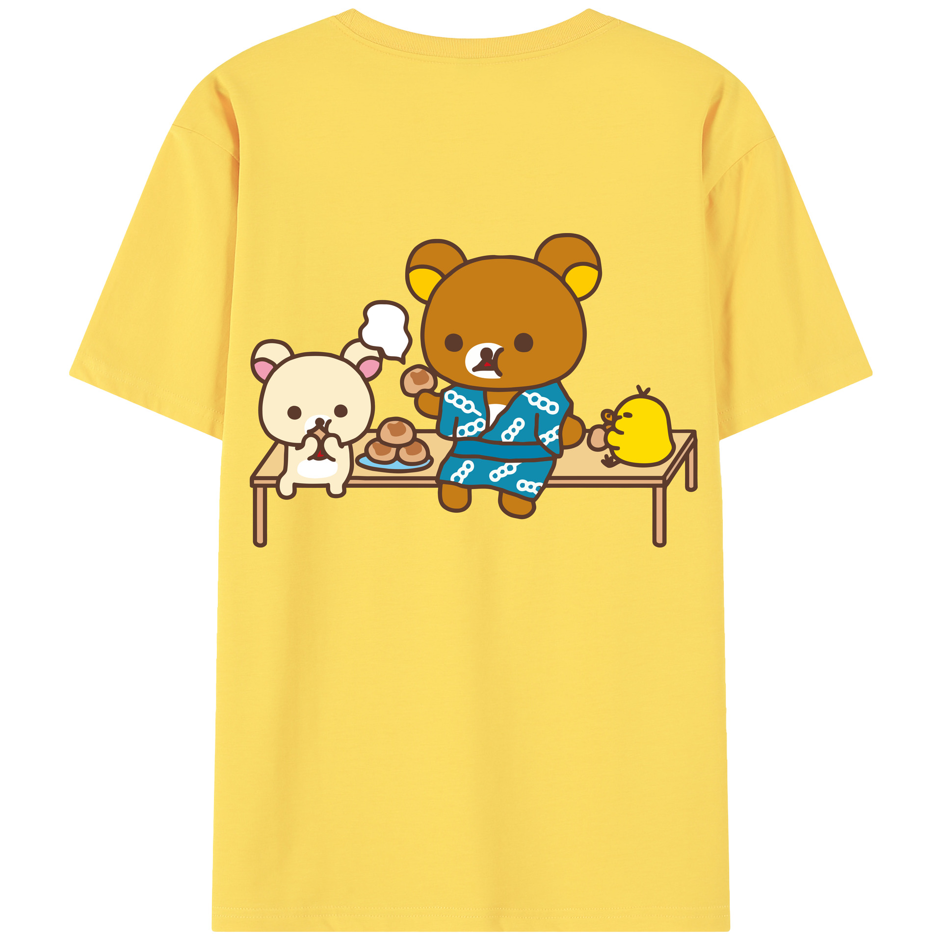 （画像用） リラックマ リラックマ キイロイトリ Rilakkuma Korilakkuma Kiiroitori 綿100％半袖Tシャツ（背面プリント）
