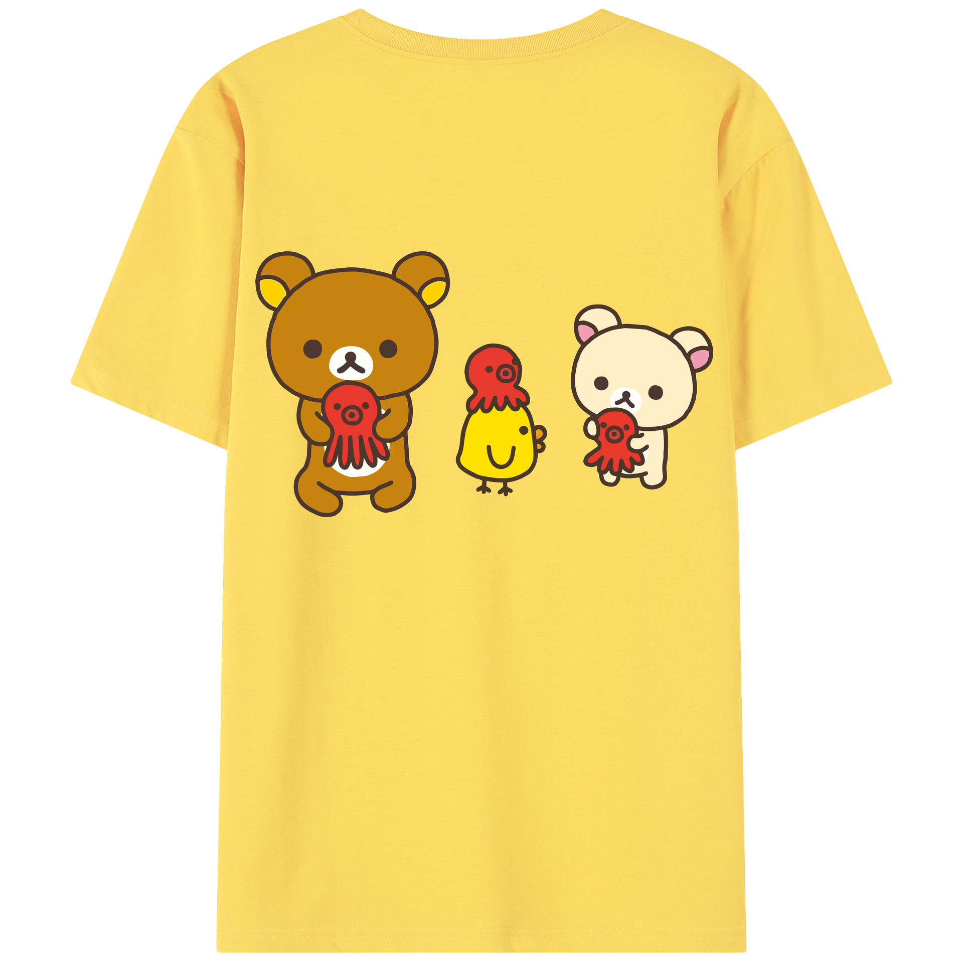 （画像用） リラックマ リラックマ キイロイトリ Rilakkuma Korilakkuma Kiiroitori 綿100％半袖Tシャツ（背面プリント）