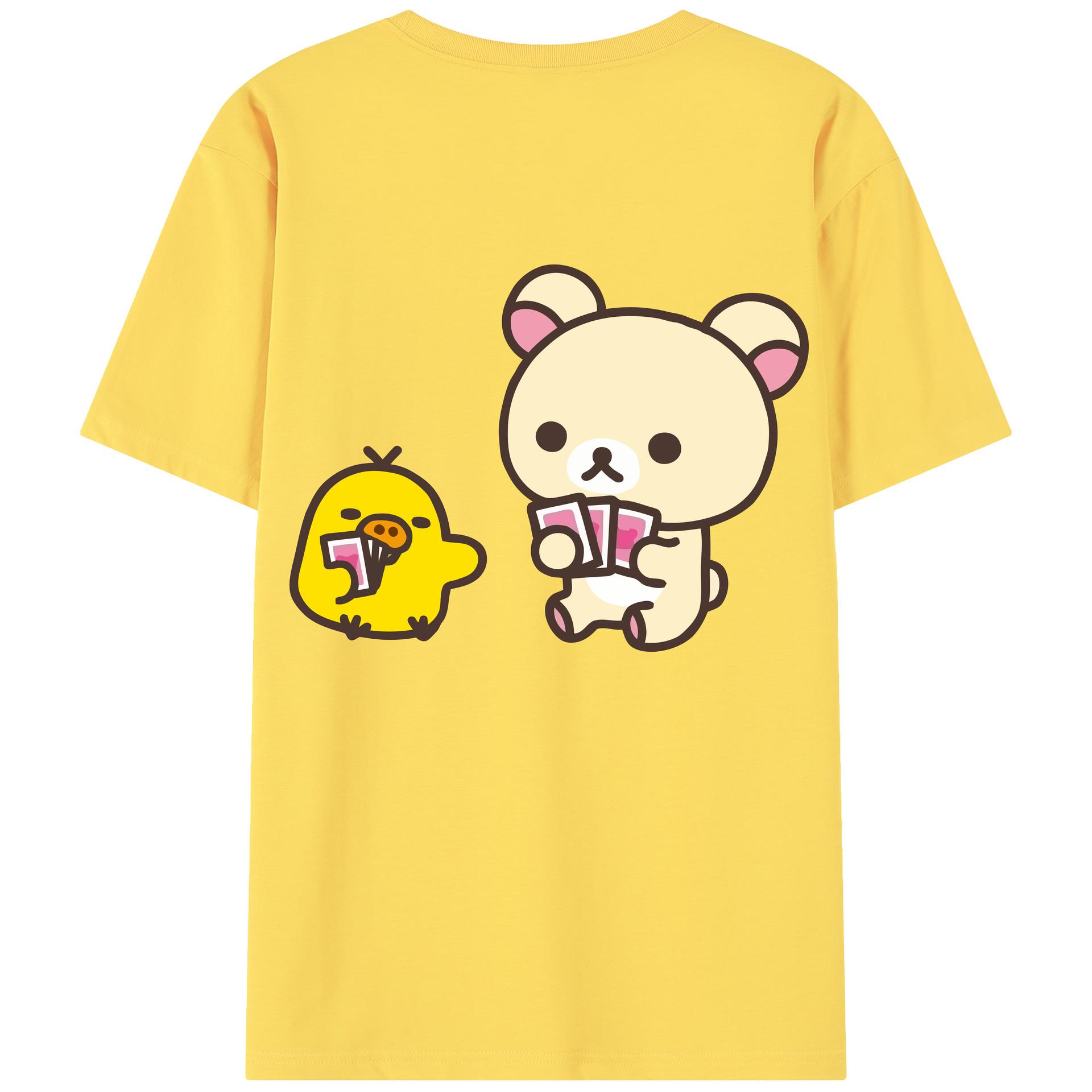 （画像用） リラックマ リラックマ キイロイトリ Rilakkuma Korilakkuma Kiiroitori 綿100％半袖Tシャツ（背面プリント）