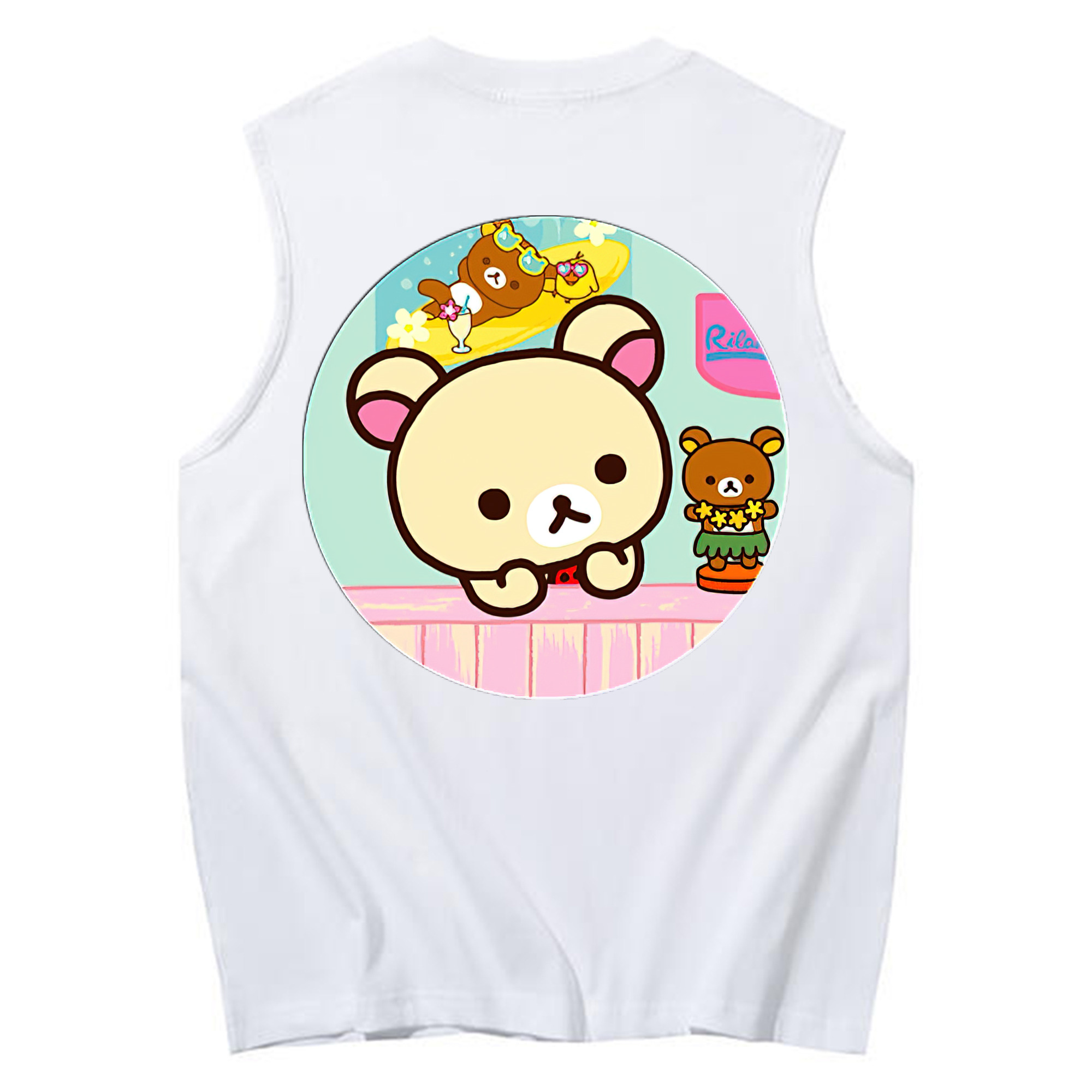 （画像用） リラックマ リラックマ キイロイトリ Rilakkuma Korilakkuma Kiiroitori コットン100％タンクトップ（背面プリント）