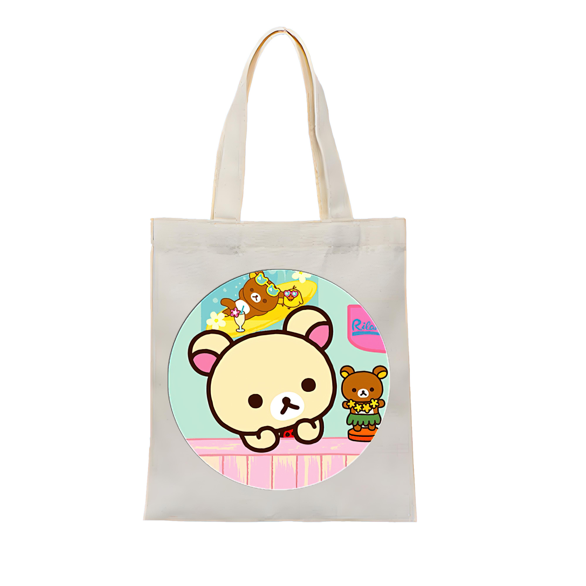 （画像用） リラックマ リラックマ キイロイトリ Rilakkuma Korilakkuma Kiiroitori 縦型キャンバス生地手提げバッグ　トートバッグ