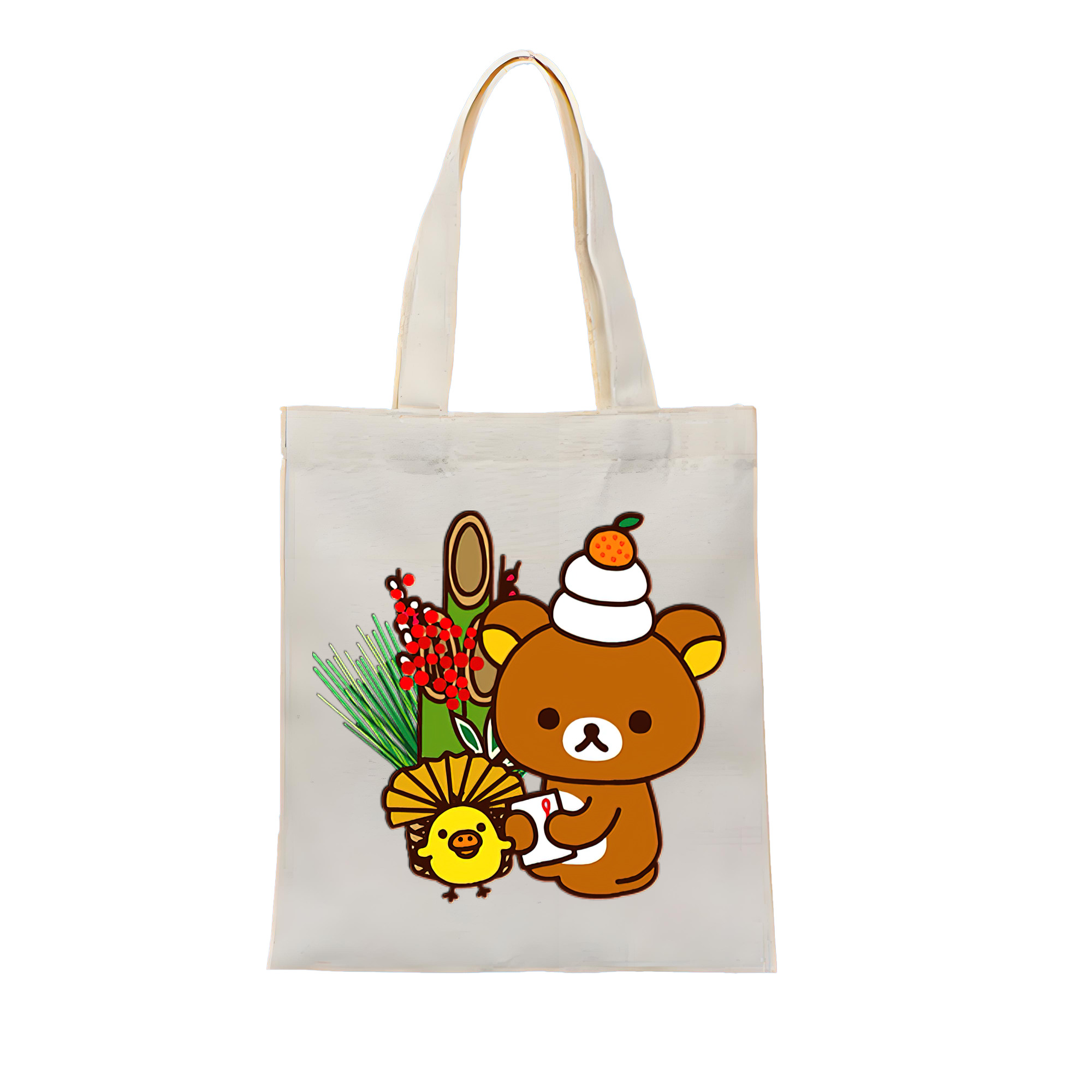 （画像用） リラックマ リラックマ キイロイトリ Rilakkuma Korilakkuma Kiiroitori 縦型キャンバス生地手提げバッグ　トートバッグ