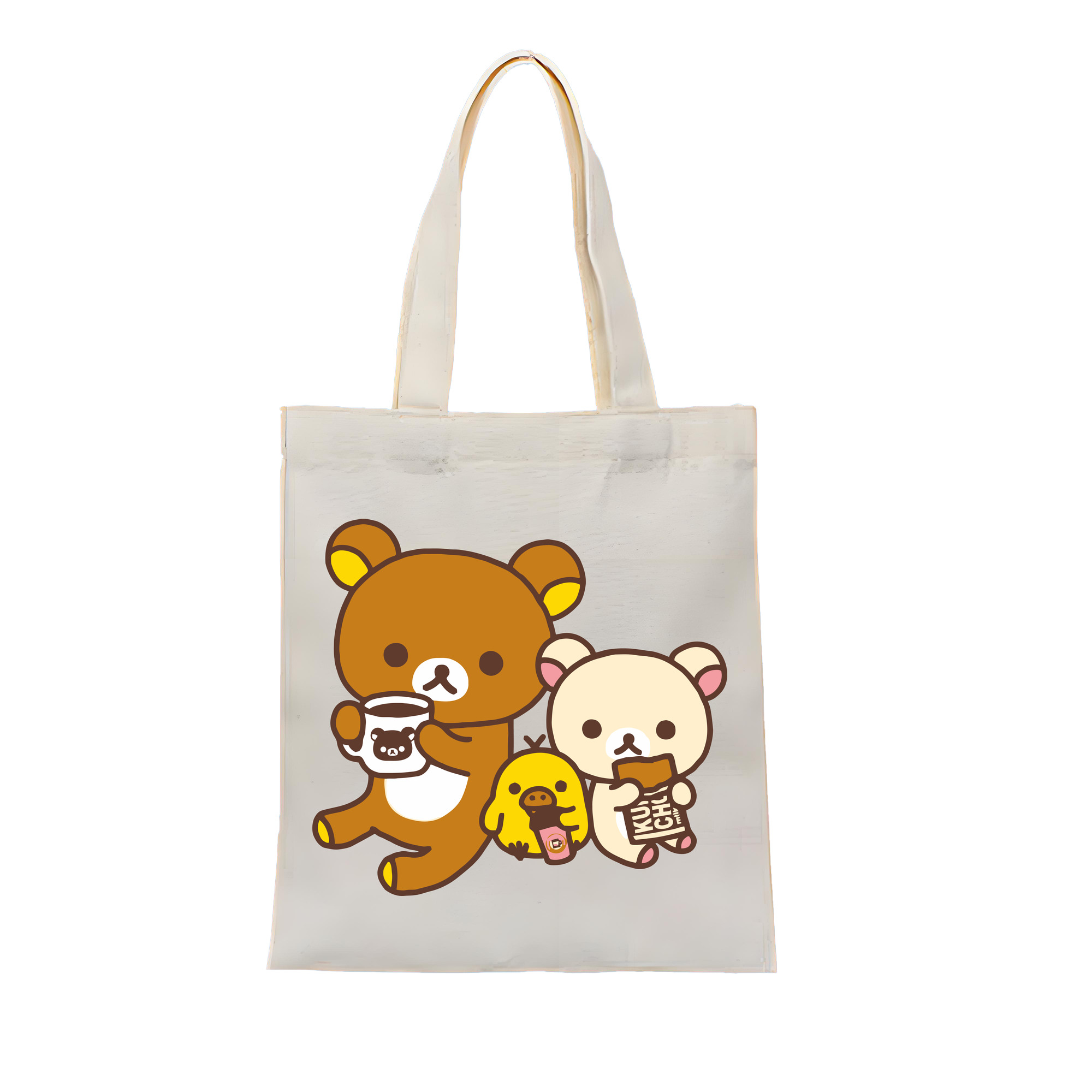 （画像用） リラックマ リラックマ キイロイトリ Rilakkuma Korilakkuma Kiiroitori 縦型キャンバス生地手提げバッグ　トートバッグ