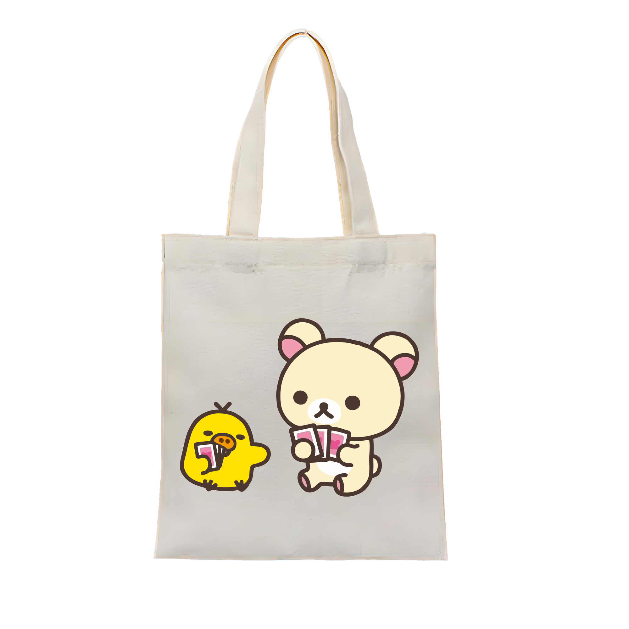 （画像用） リラックマ リラックマ キイロイトリ Rilakkuma Korilakkuma Kiiroitori 縦型キャンバス生地手提げバッグ　トートバッグ