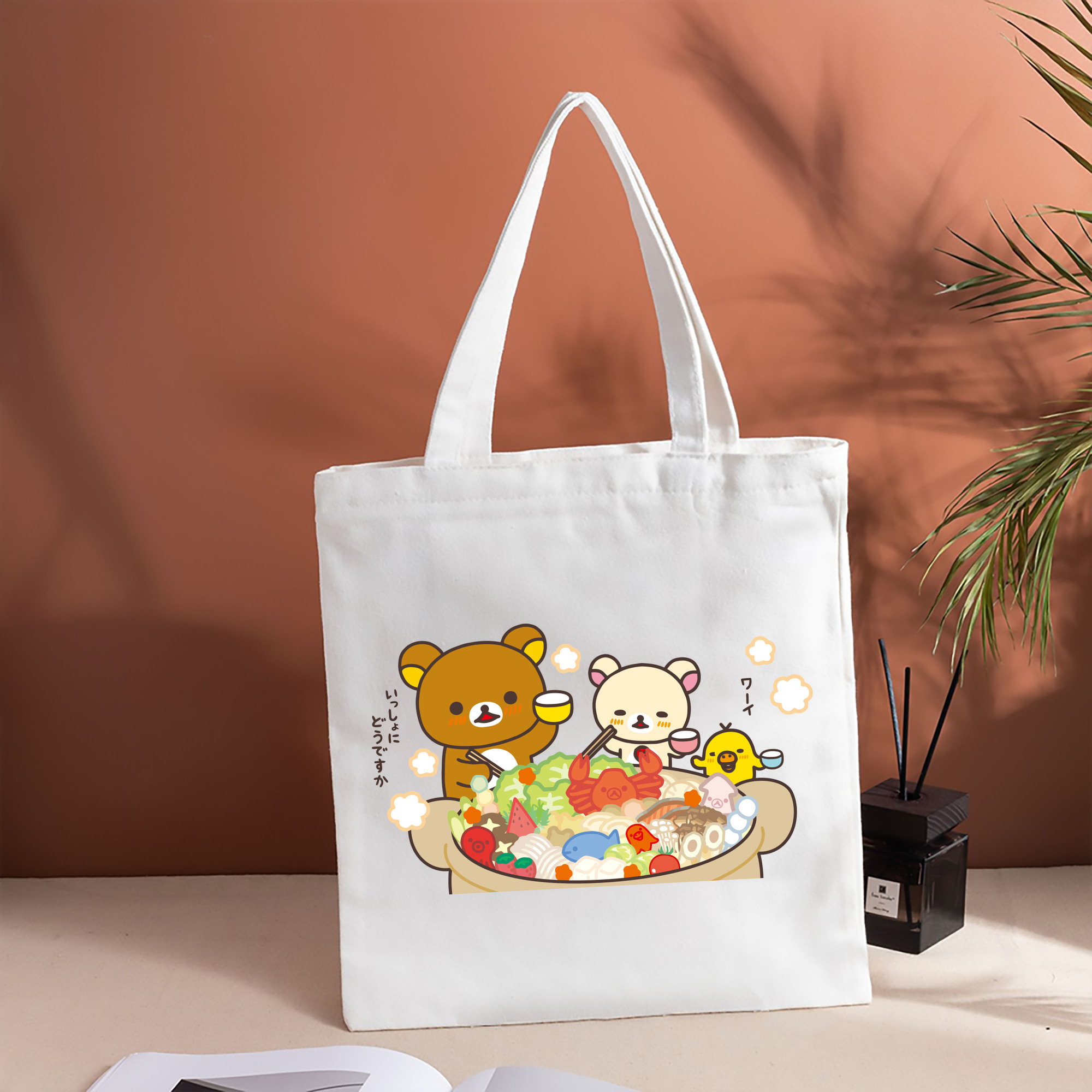 リラックマ リラックマ キイロイトリ Rilakkuma Korilakkuma Kiiroitori 縦型キャンバス生地手提げバッグ　トートバッグ