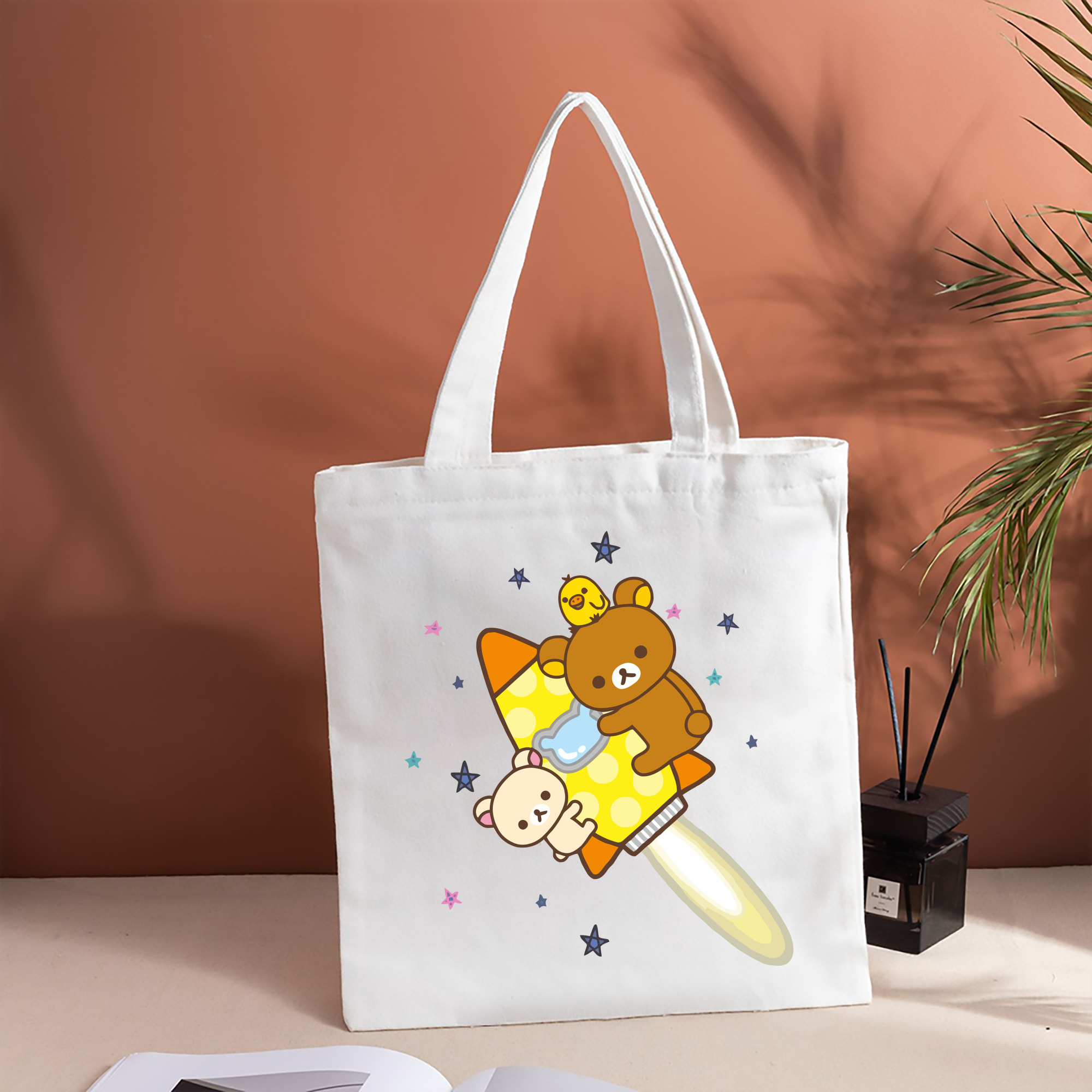 リラックマ リラックマ キイロイトリ Rilakkuma Korilakkuma Kiiroitori 縦型キャンバス生地手提げバッグ　トートバッグ