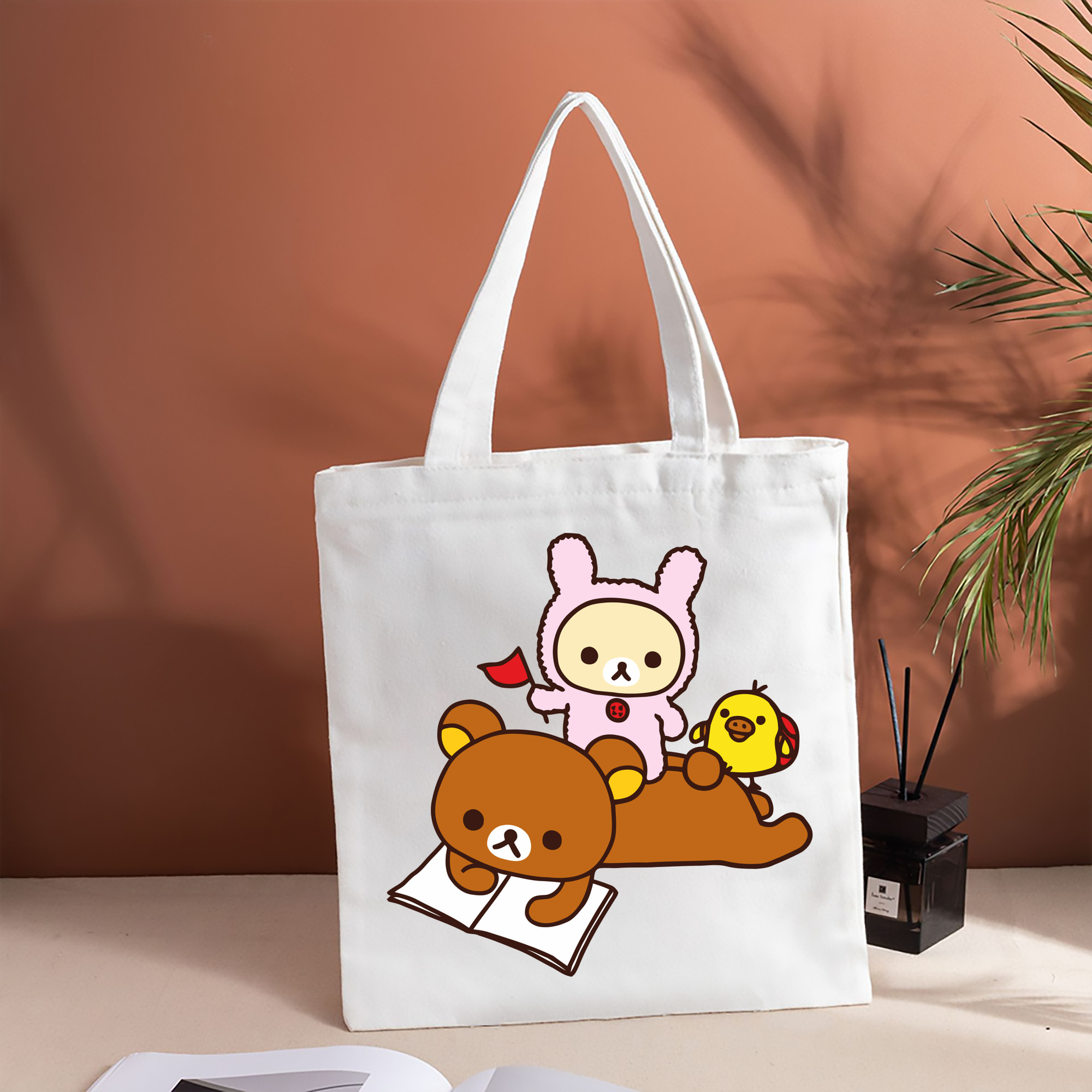 リラックマ リラックマ キイロイトリ Rilakkuma Korilakkuma Kiiroitori 縦型キャンバス生地手提げバッグ　トートバッグ