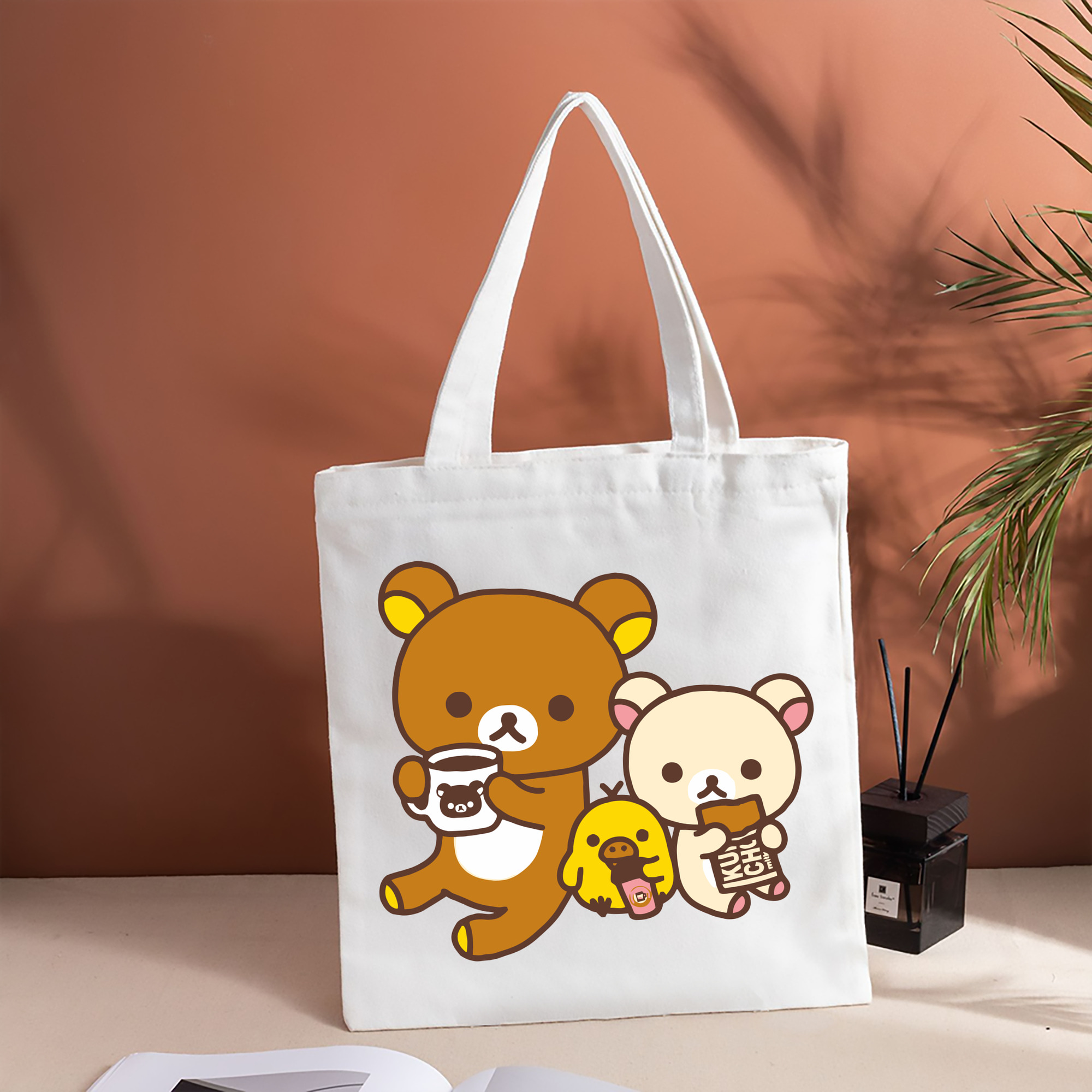 リラックマ リラックマ キイロイトリ Rilakkuma Korilakkuma Kiiroitori 縦型キャンバス生地手提げバッグ　トートバッグ