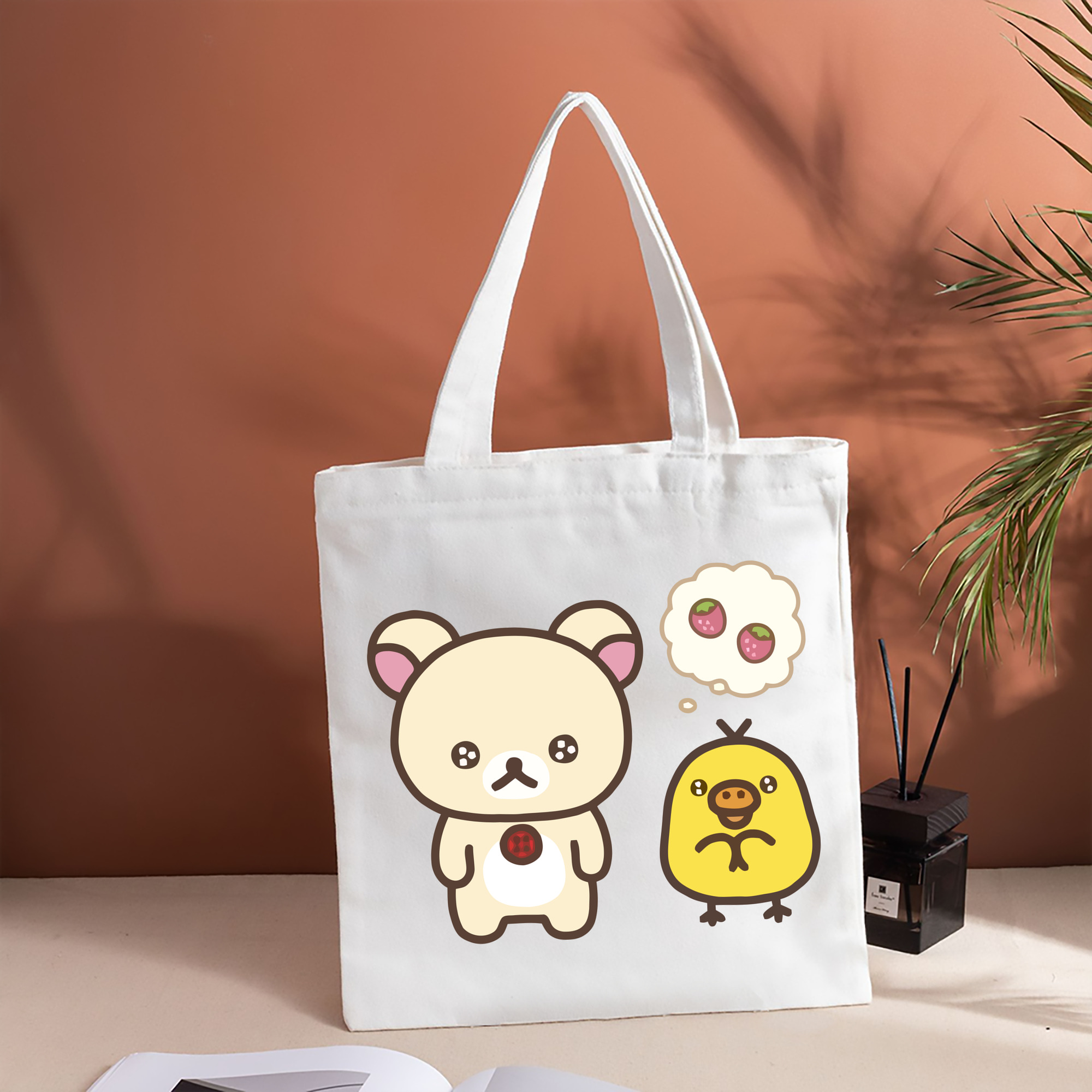 リラックマ リラックマ キイロイトリ Rilakkuma Korilakkuma Kiiroitori 縦型キャンバス生地手提げバッグ　トートバッグ