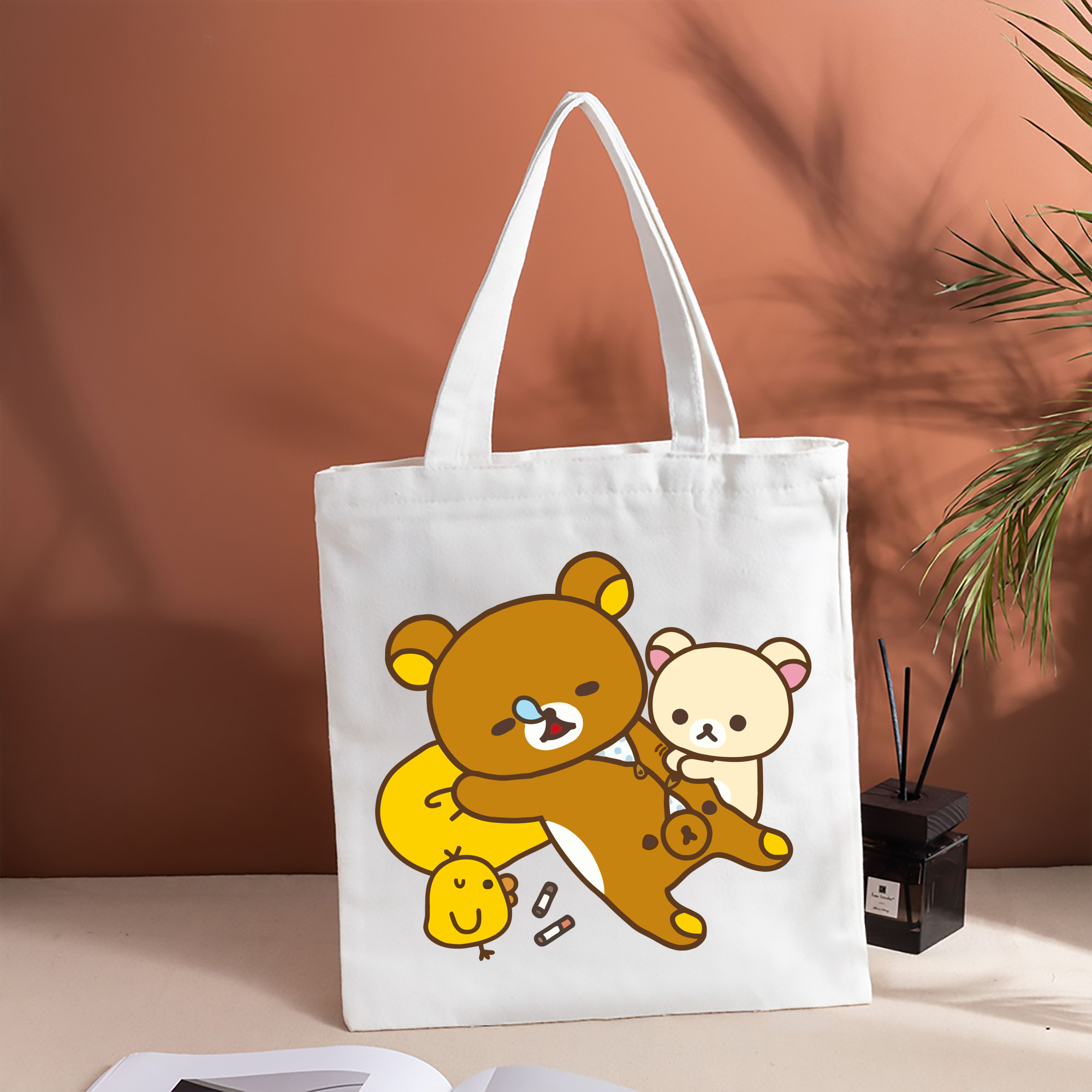 リラックマ リラックマ キイロイトリ Rilakkuma Korilakkuma Kiiroitori 縦型キャンバス生地手提げバッグ　トートバッグ