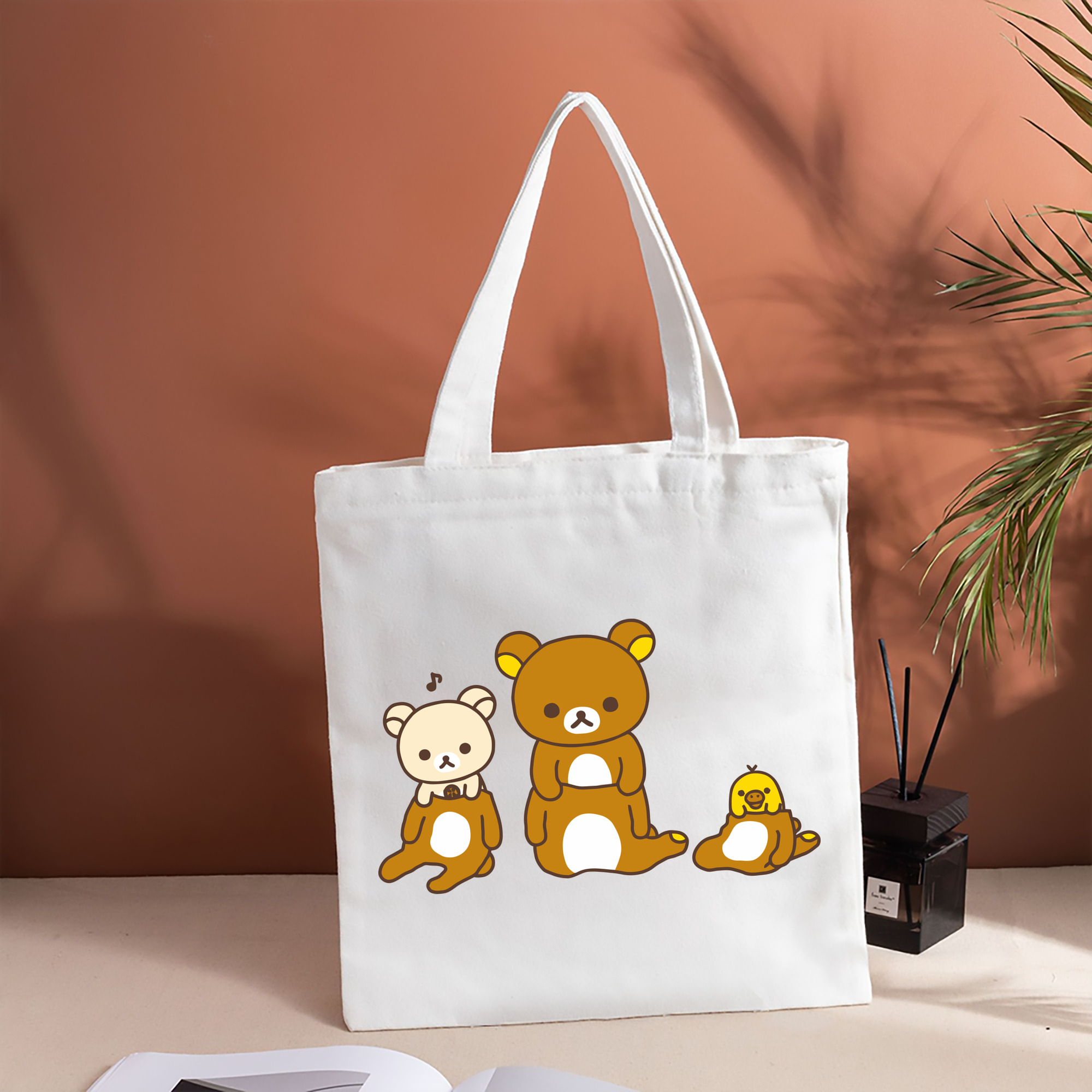 リラックマ リラックマ キイロイトリ Rilakkuma Korilakkuma Kiiroitori 縦型キャンバス生地手提げバッグ　トートバッグ
