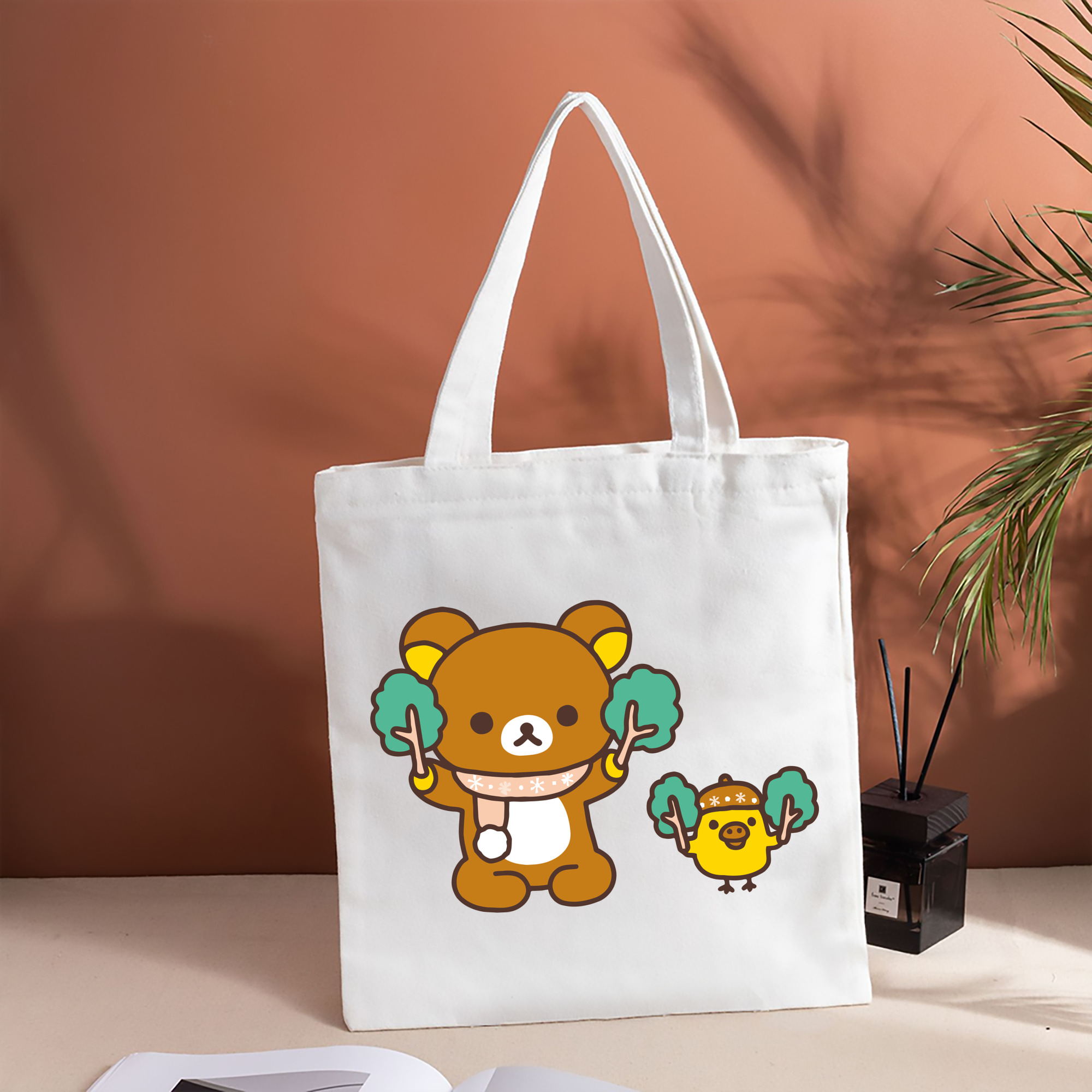 リラックマ リラックマ キイロイトリ Rilakkuma Korilakkuma Kiiroitori 縦型キャンバス生地手提げバッグ　トートバッグ