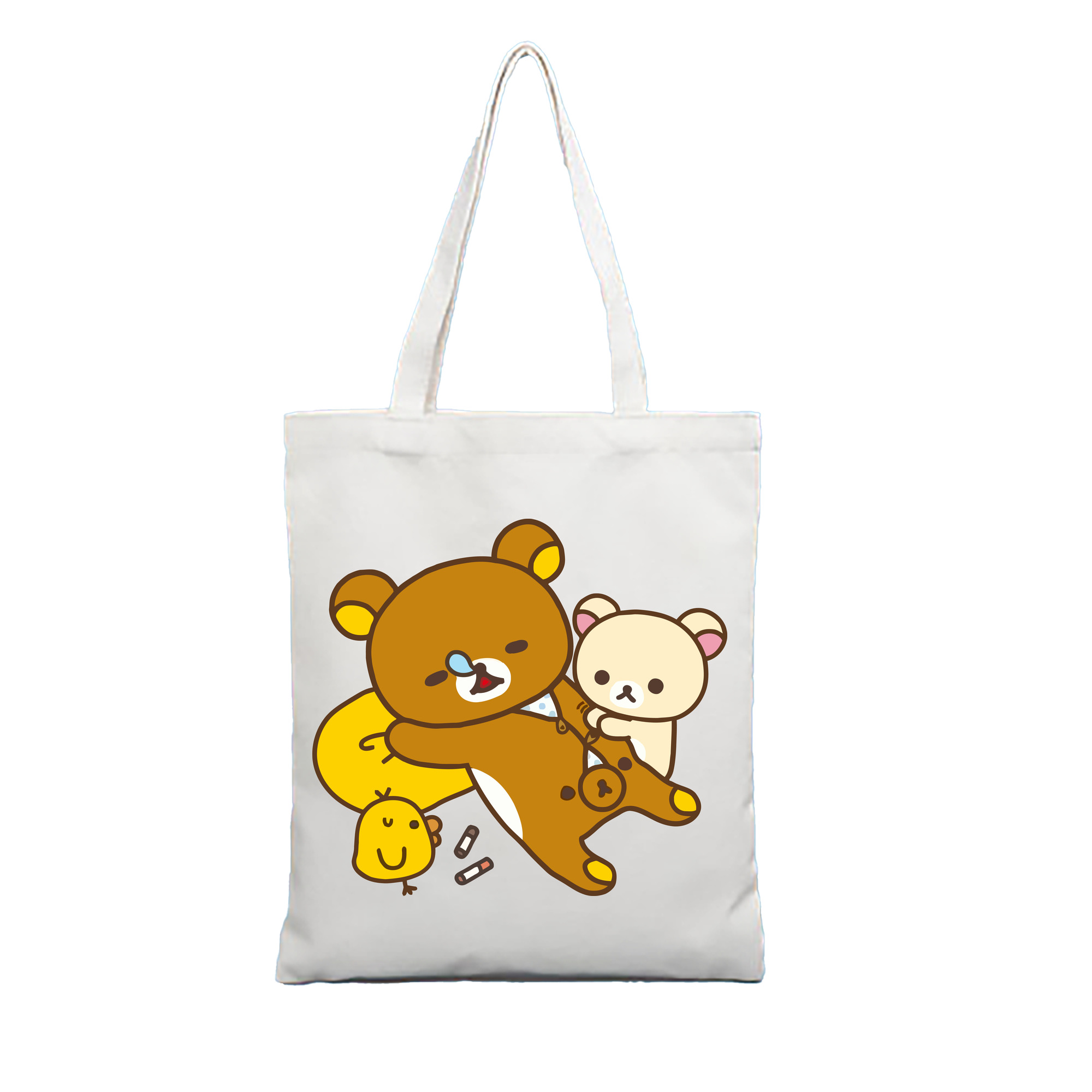 （画像用） リラックマ リラックマ キイロイトリ Rilakkuma Korilakkuma Kiiroitori 縦型キャンバス生地手提げバッグ　トートバッグ