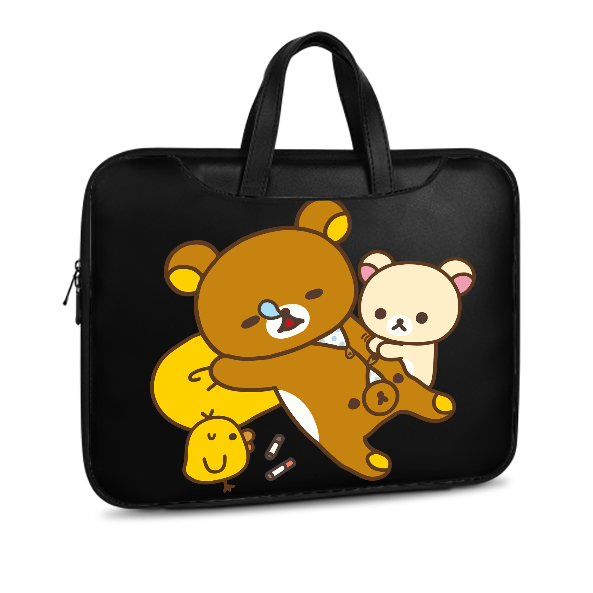 （画像用） リラックマ リラックマ キイロイトリ Rilakkuma Korilakkuma Kiiroitori レザーラップトップバッグ　ノートパソコンケース